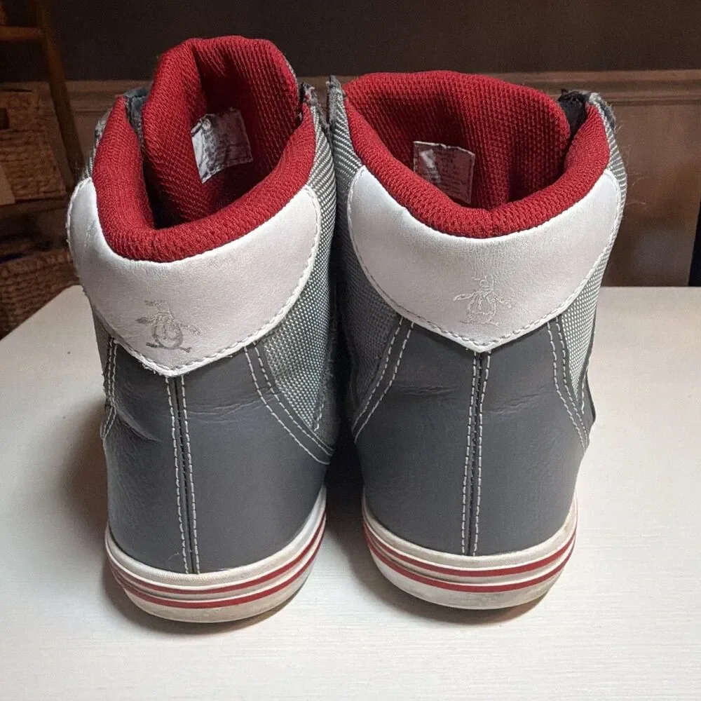 Original Penguin Moby Hi Men's High Top Sneakers Gray Red Leather Mesh Size 10.5